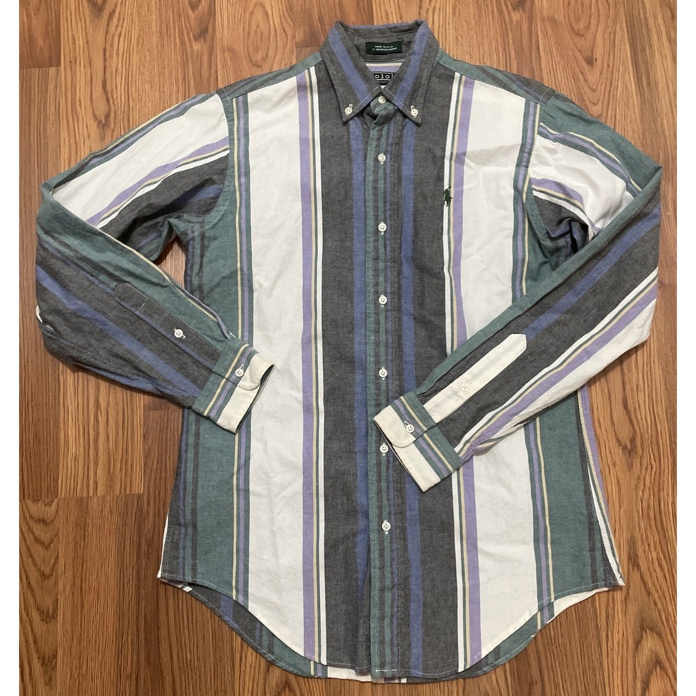 Polo Ralph Lauren Shirt Mens Large Made USA 90s Button Down Striped Preppy